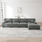 Modular Corner Sofa L-Shaped 4-Seater Couch Set Movable Ottoman DIY Chenille Grey