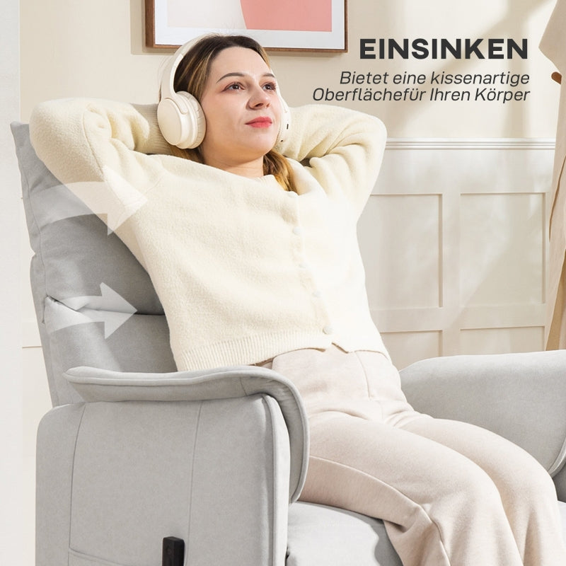 Elektrischer Relaxsessel, Memory-Funktion, Leise, Verstellbar, Haustierfreundlicher Samt-Imitat, Creme