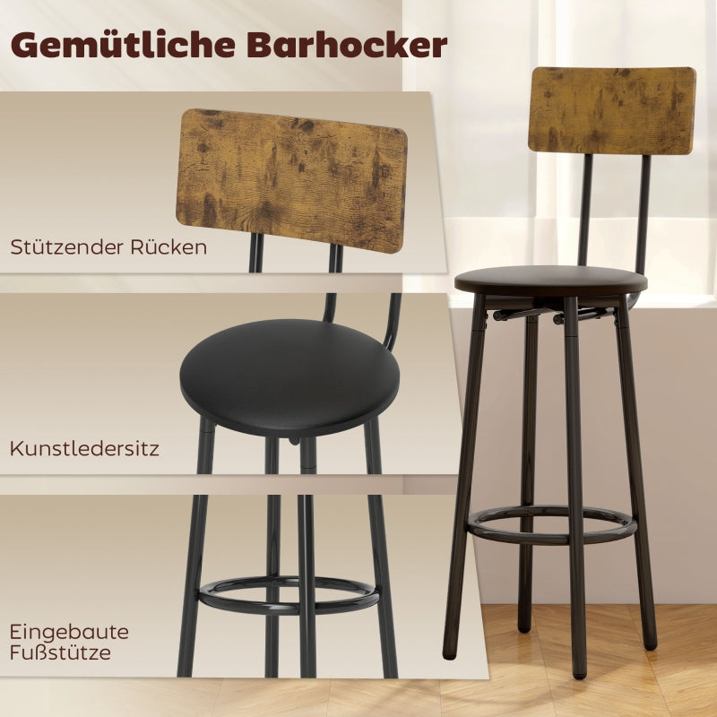 Bar Table Set 3-Piece with Upholstered Stools, Faux Leather, Brown