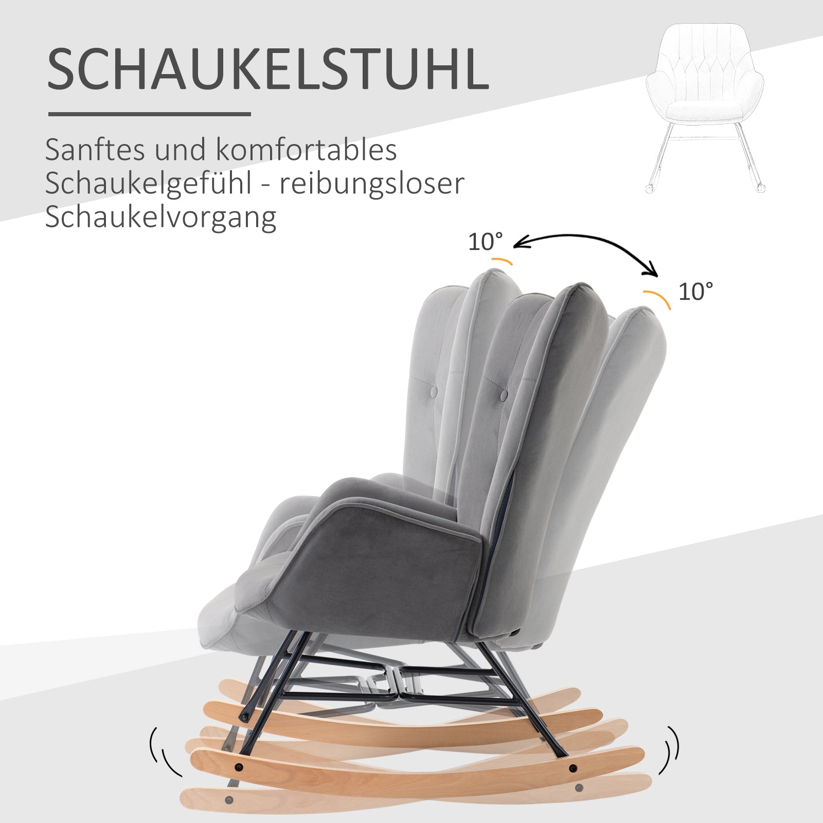 Rocking Chair Upholstered Lounge Steel Frame, Velvety Polyester