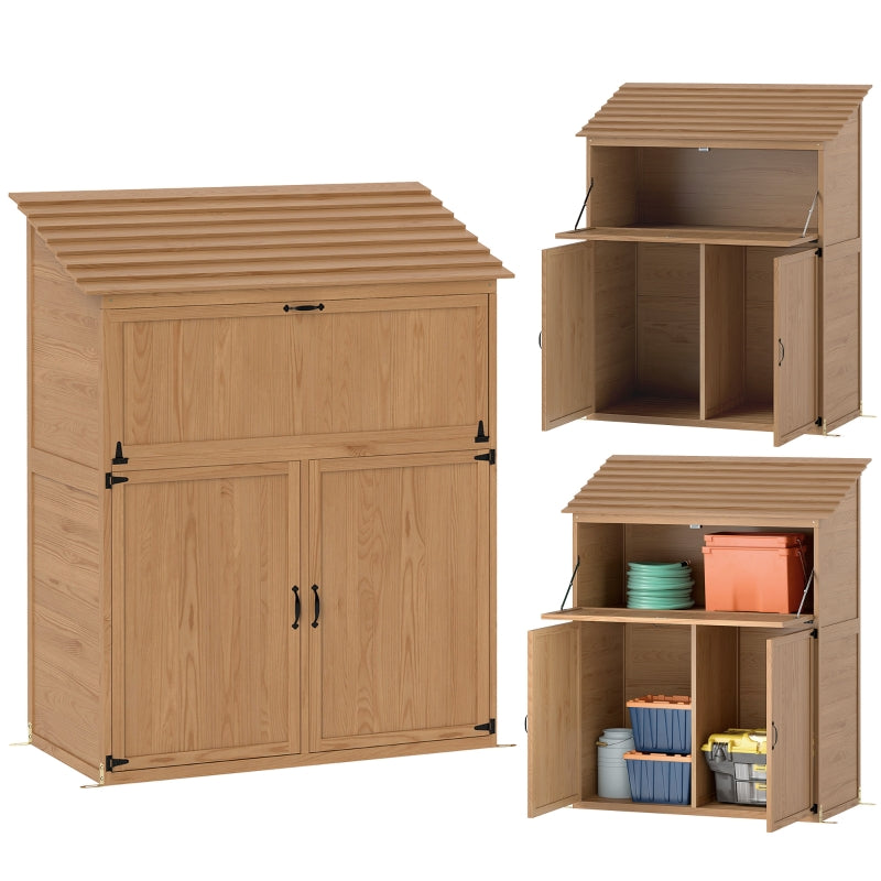 Gartenschrank, Geräteschuppen mit Klappregal & Doppeltüren, Naturholz