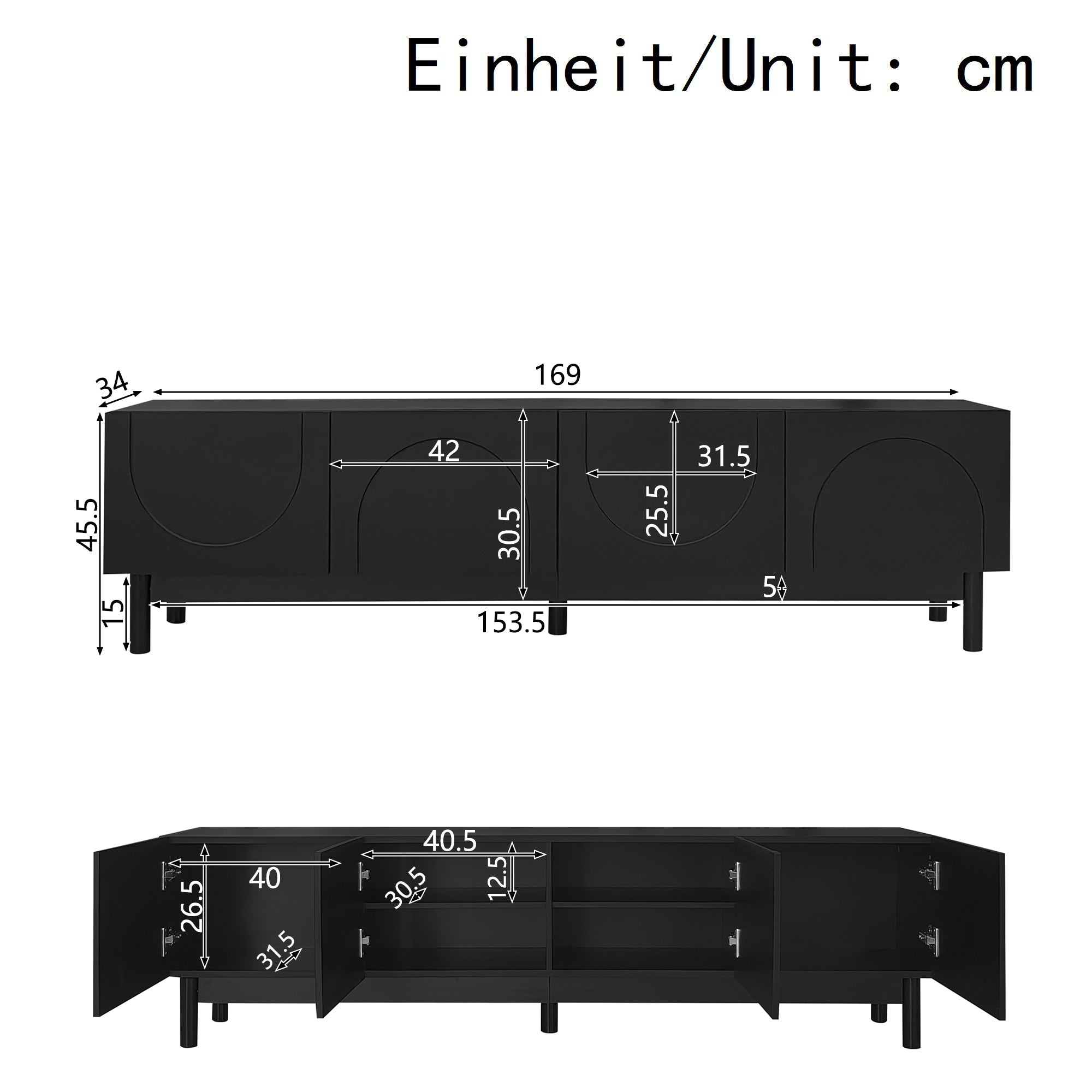Lowboard TV Cabinet Curved Wave Doors Shelves Stand Legs