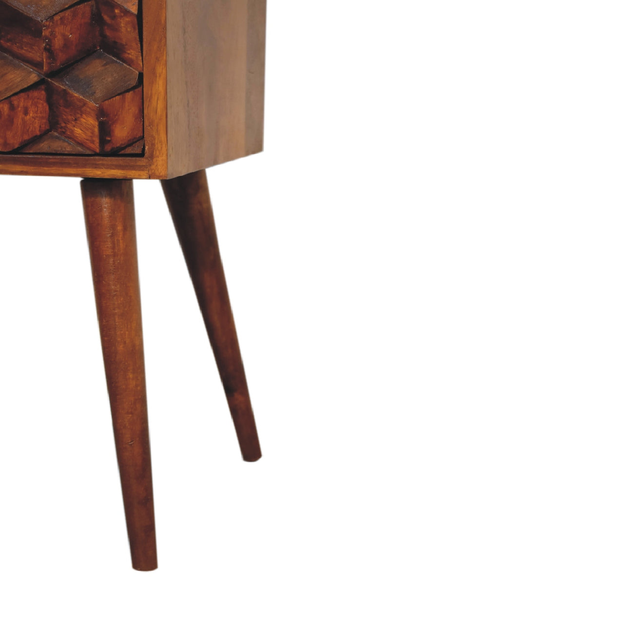 Solid Wood Mini Chestnut Cube Bedside, 2 Drawers, Dark Brown