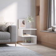 Wooden S Shape Cube Coffee Table 2 Tier Storage Shelves White