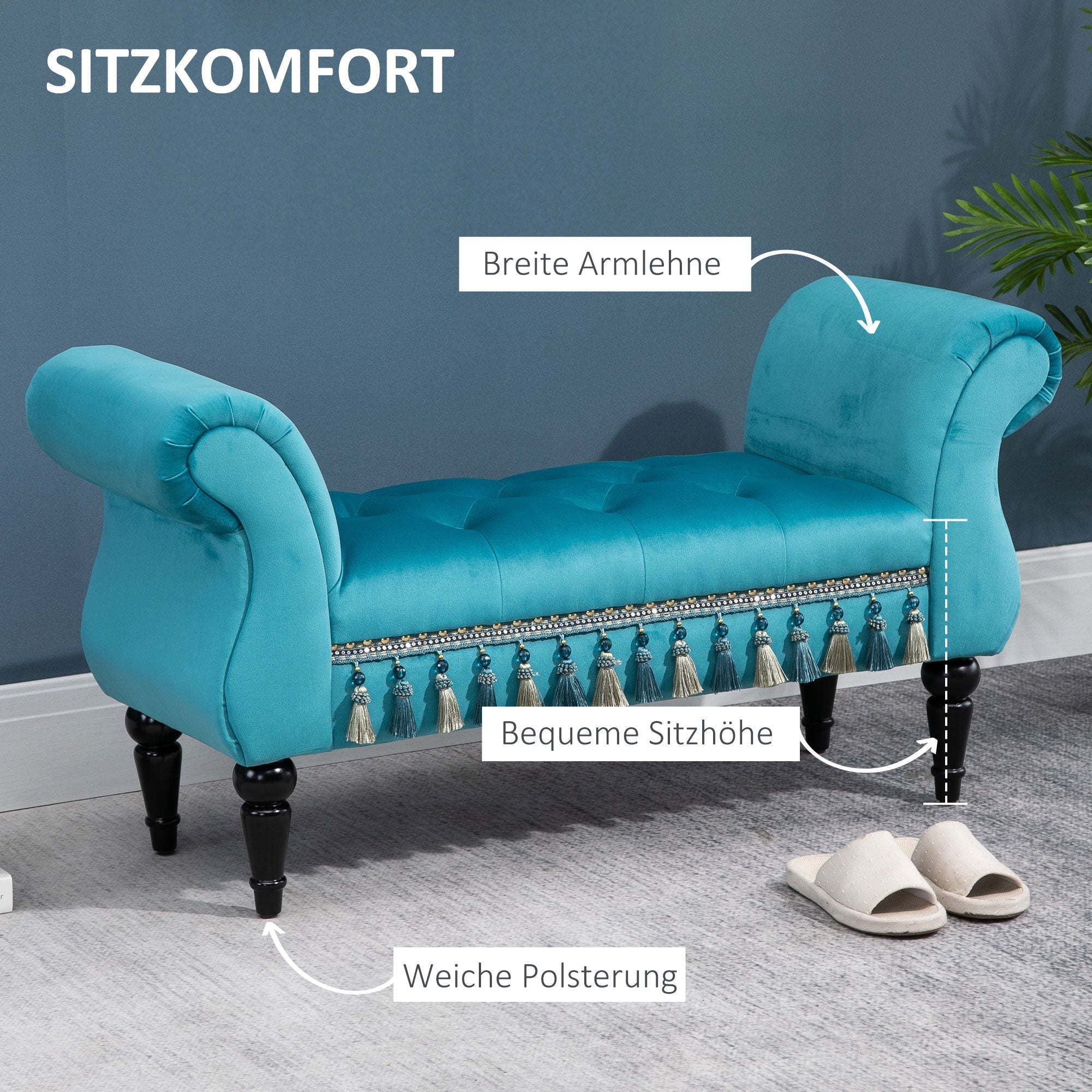 Bench Upholstered Stool, Polyester Foam, Blue