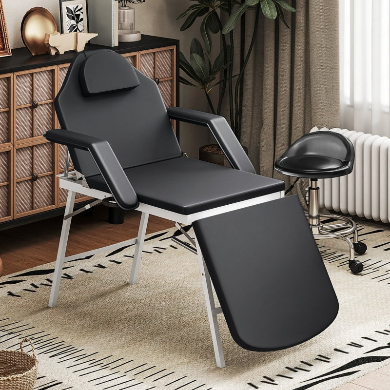 Portable Massage Table 3 Section Adjustable Foldable Faux Leather Black