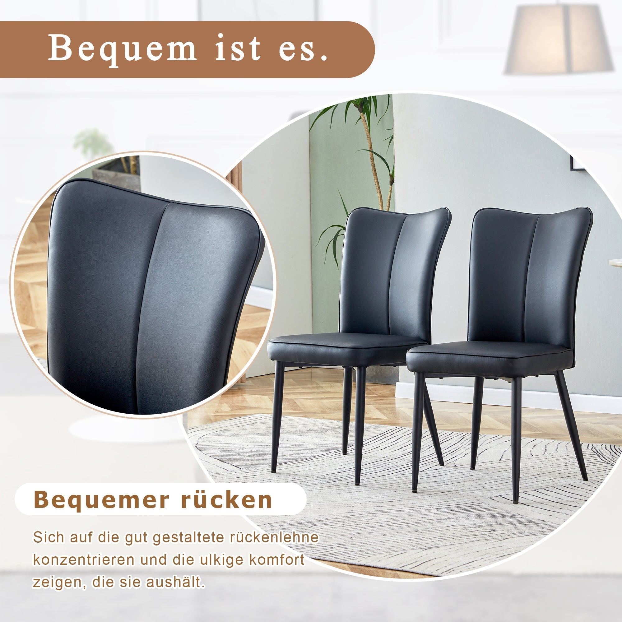 Dining Chairs Set of 2 Modern Design 89cm High - Black PU