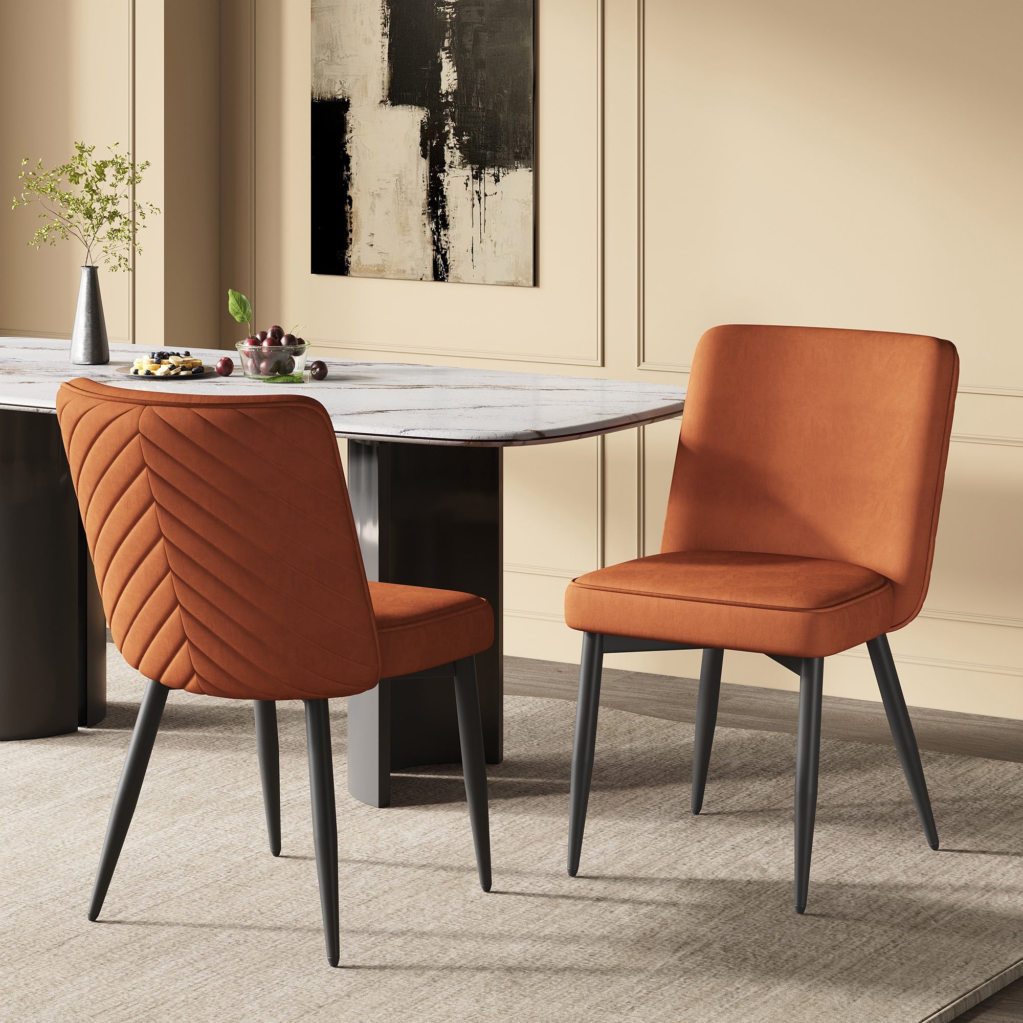 Modern Dining Chairs, Set of 4, Comfortable and Breathable, Velvet Fabric and Rust-Resistant Metal