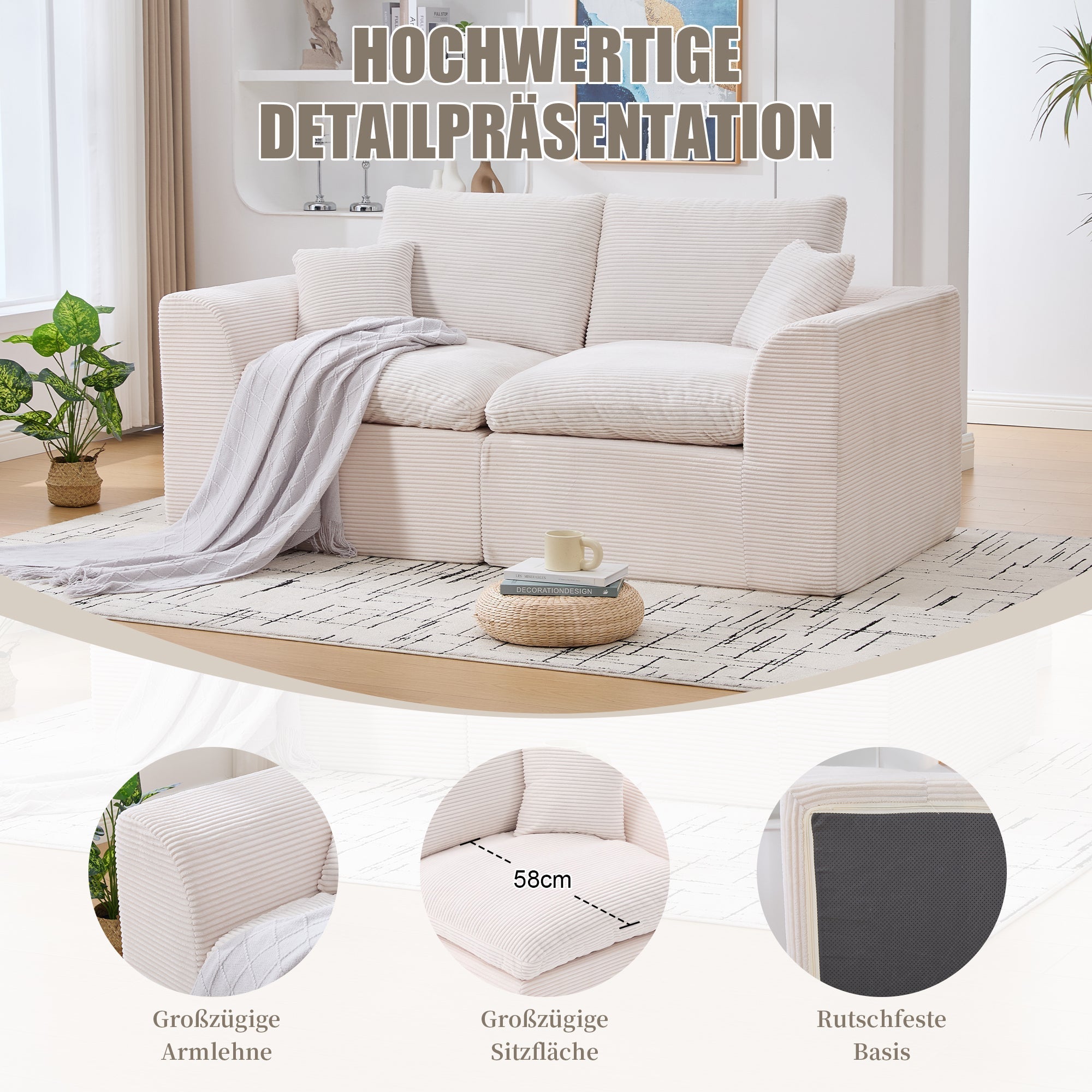 Sofa Two-Seater Modern Minimalist Nordic Style - Fabric