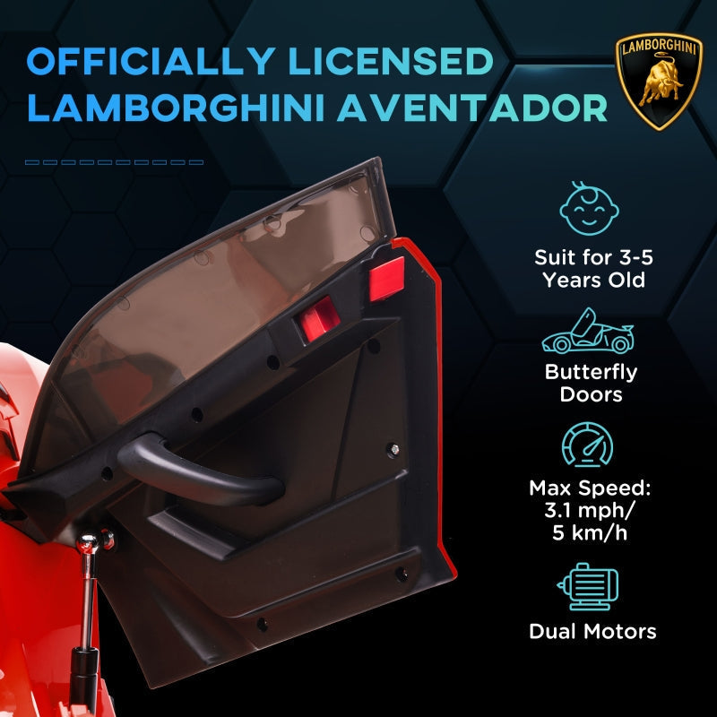 Lamborghini Kids Electric Car 12V with Butterfly Doors, Remote, Music, Horn, Suspension - Red