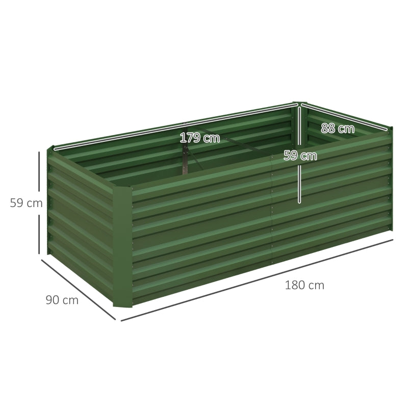 Set of 2 Raised Beds, Galvanised Steel Outdoor Planters for Vegetables Plants Herbs, Green