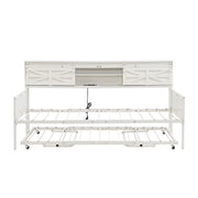 Multifunctional Iron Daybed with Storage Shelves and Pull-out Bed, White/Black Metal