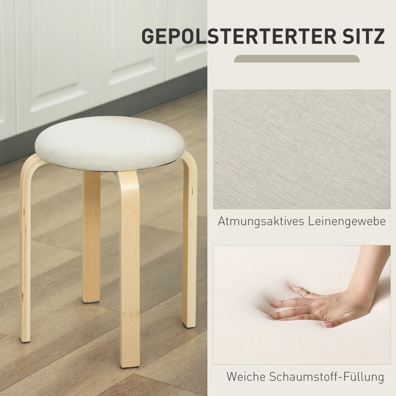 Dining Room Stools, Stackable Round Stools, Linen Look, Cream White