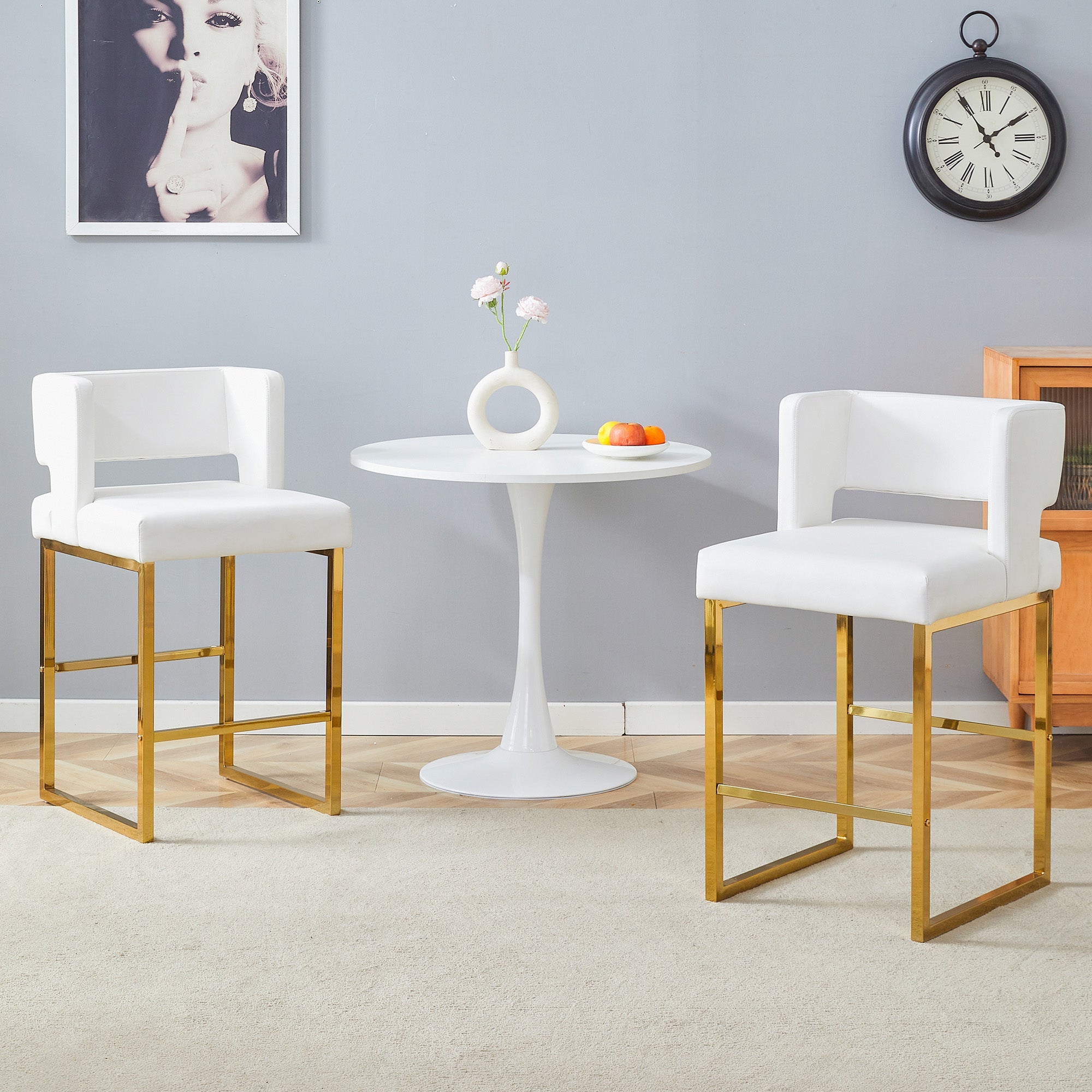 Bar Stools Set of 2 Nordic Style Square Gold Metal Legs