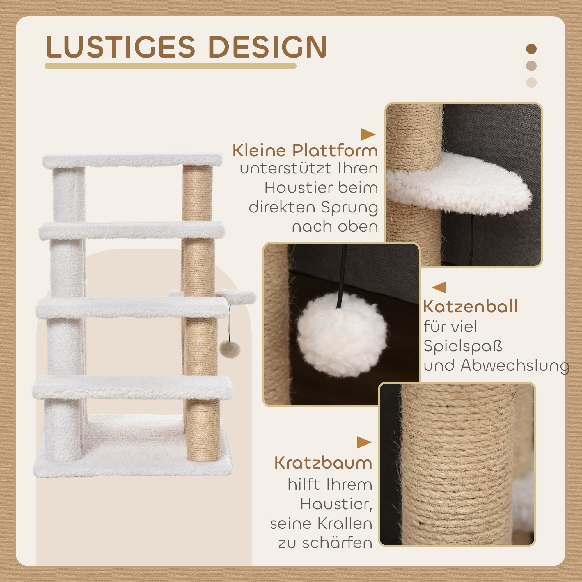 Pet Stairs, 4-Step with Scratching Post, Chipboard Plush Jute, White