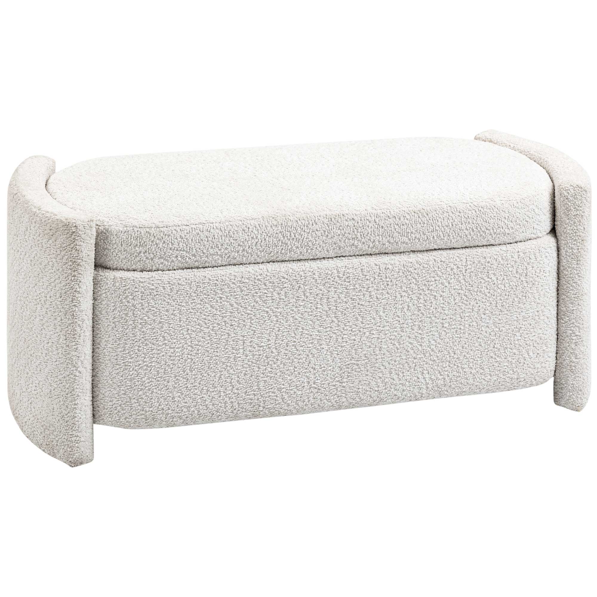 Bench, Upholstered Storage with Lid, Cream
