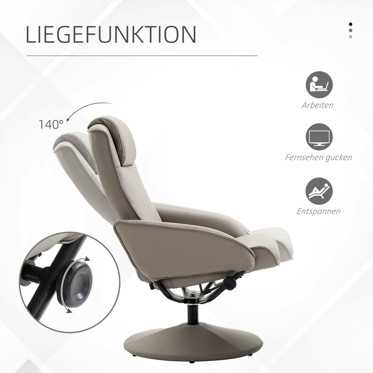 Reclining TV Armchair, 360° Swivel with Footrest, Grey