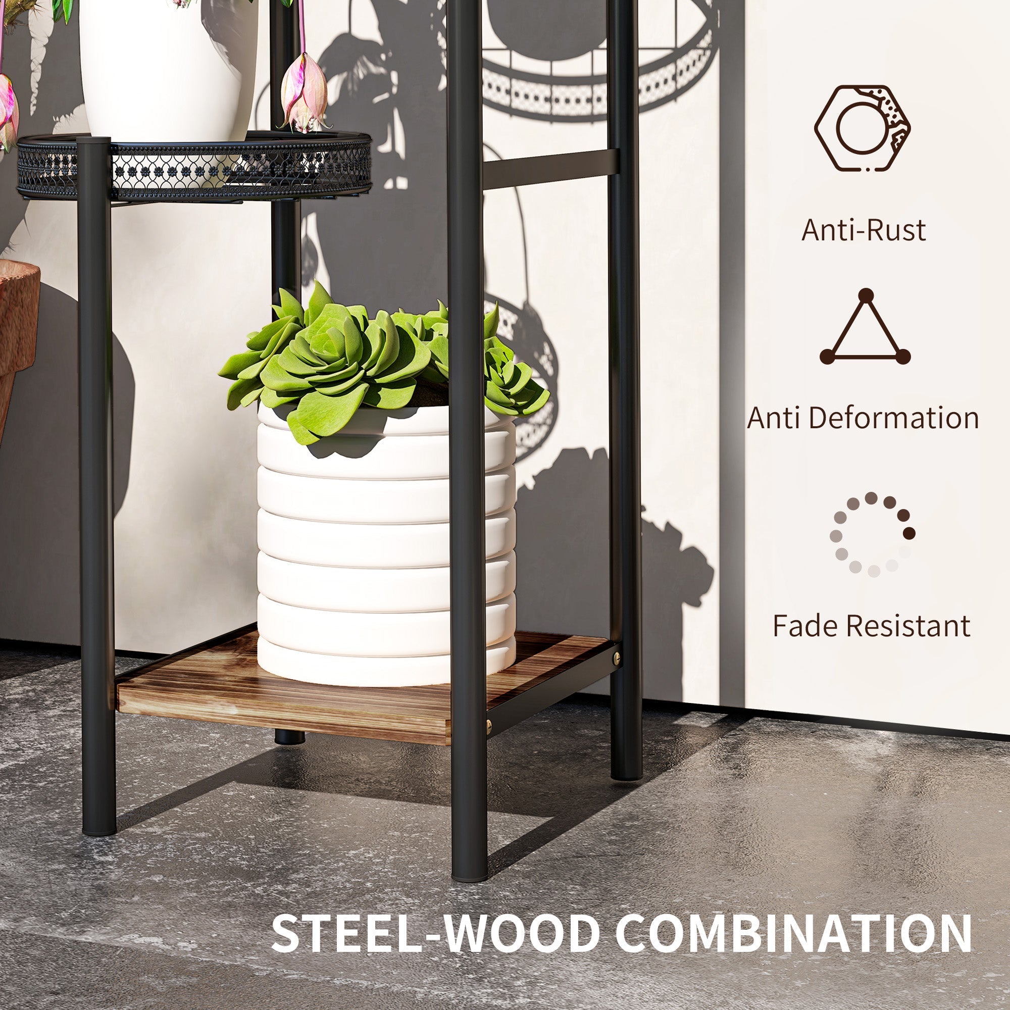 Plant Stand, Four-Tier Steel, Black
