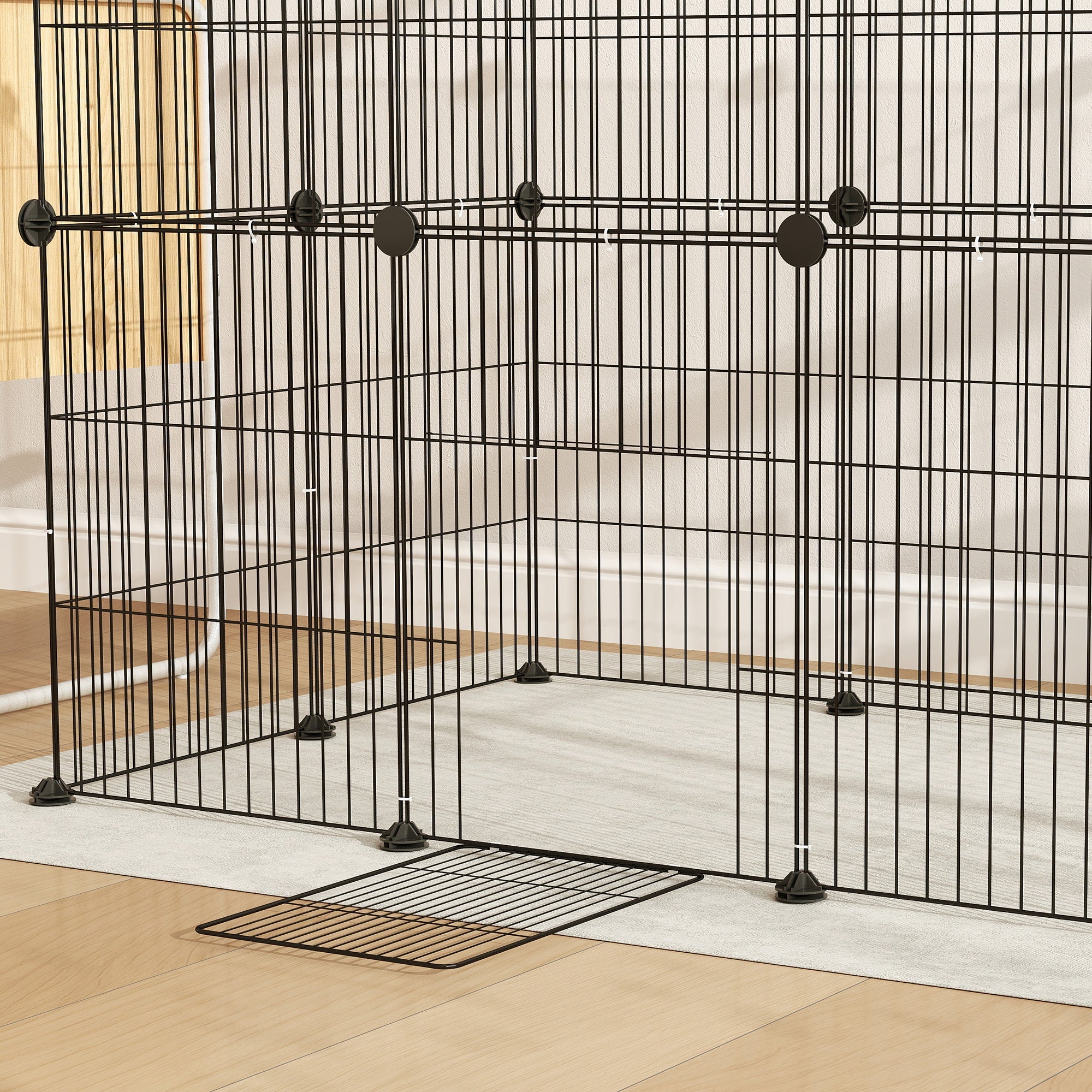 Rabbit/Guinea Pig Enclosure Wire Mesh with Door, Black Steel