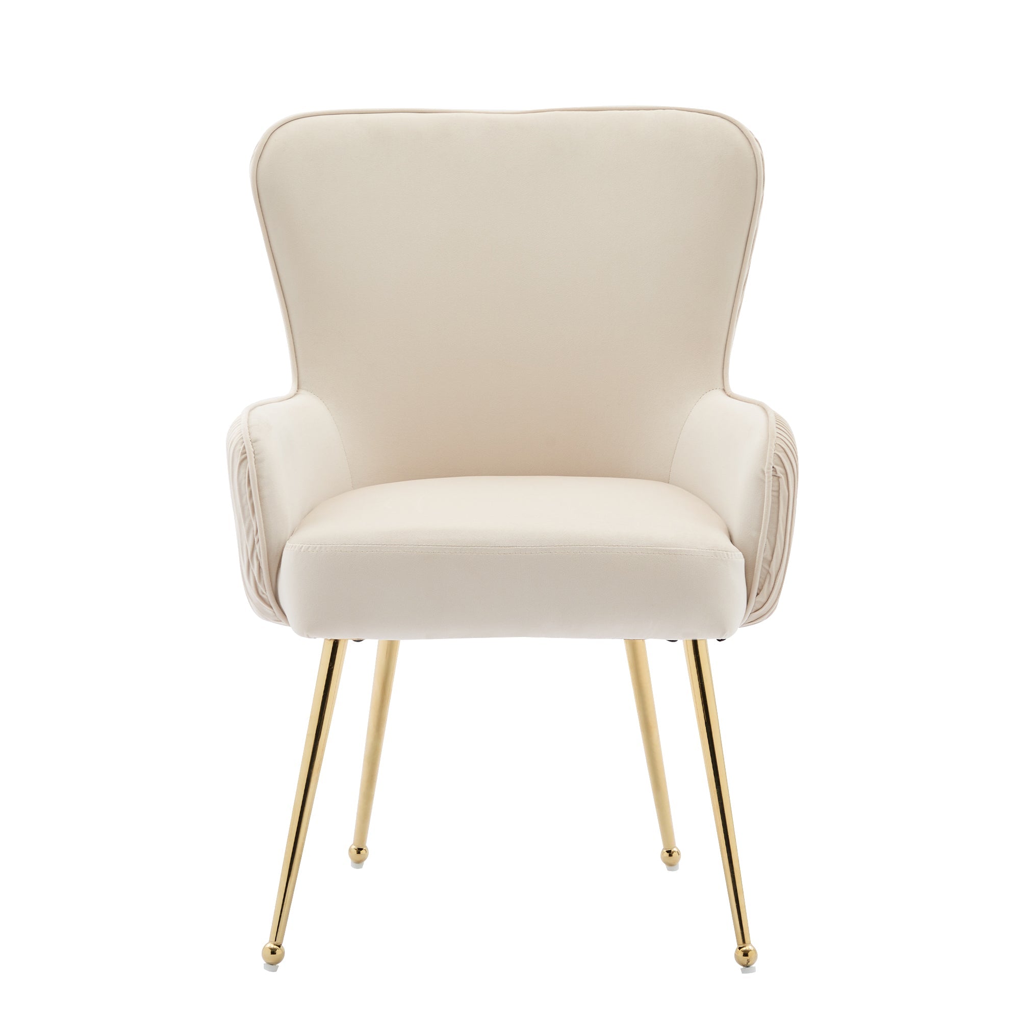 Velvet Dining Chair Set of 4 Gold Metal Legs Armrests Lumbar Support - Beige