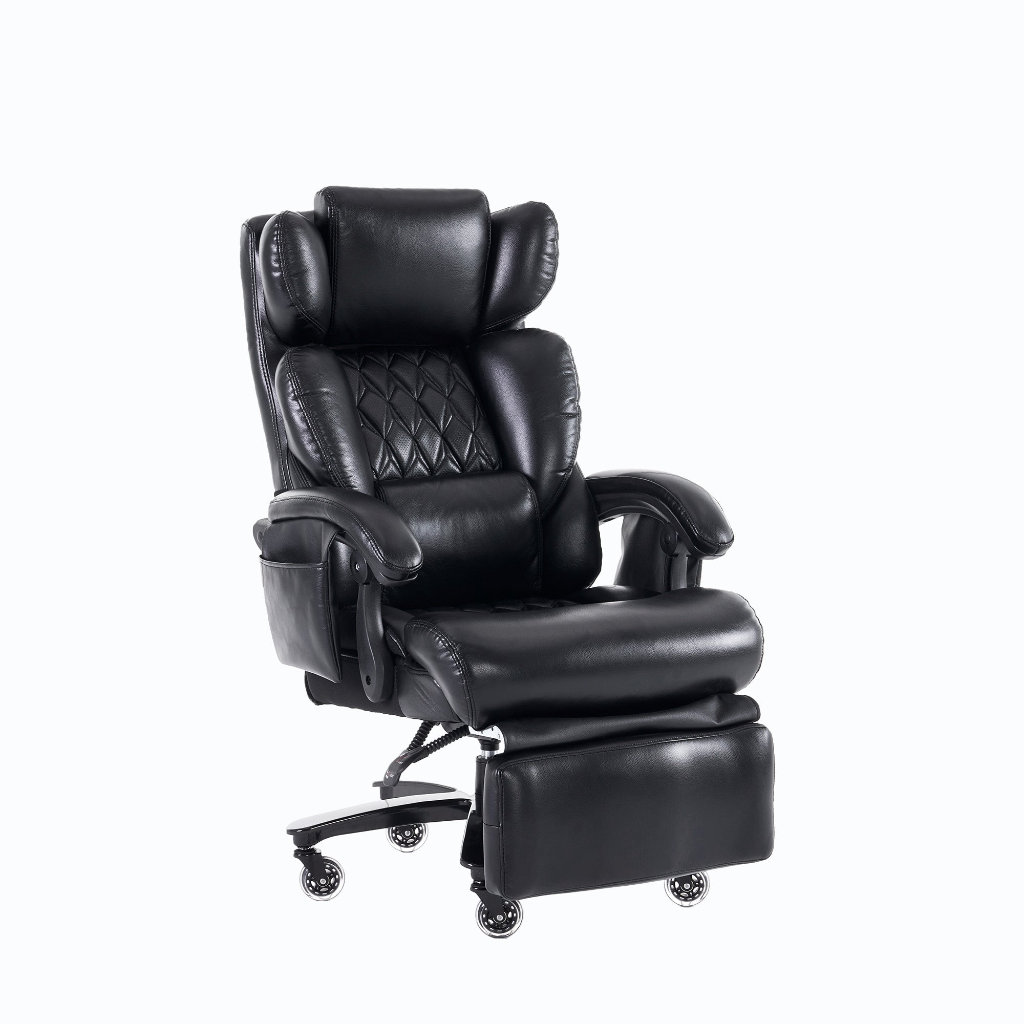 XXL Executive Office Chair - Massage Heat Footrest Adjustable Backrest 150kg - PU Leather Black