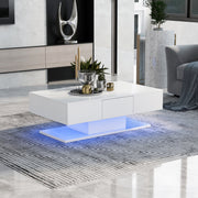Tea Table, High Gloss Sofa Desk with 2 Drawers, 100cm White