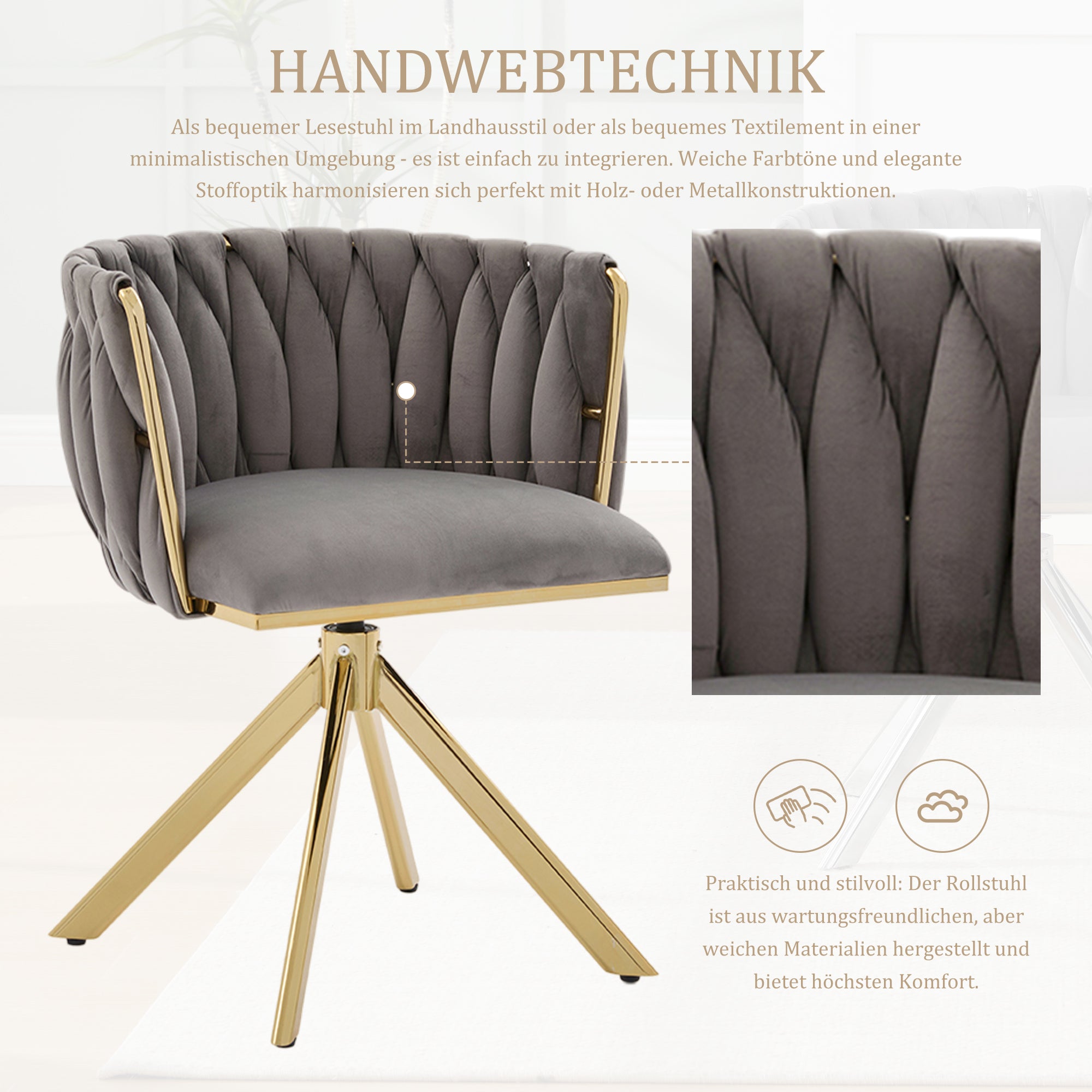 Velour Armchair, Swivel, Ergonomic, Heavy-Duty Metal Frame