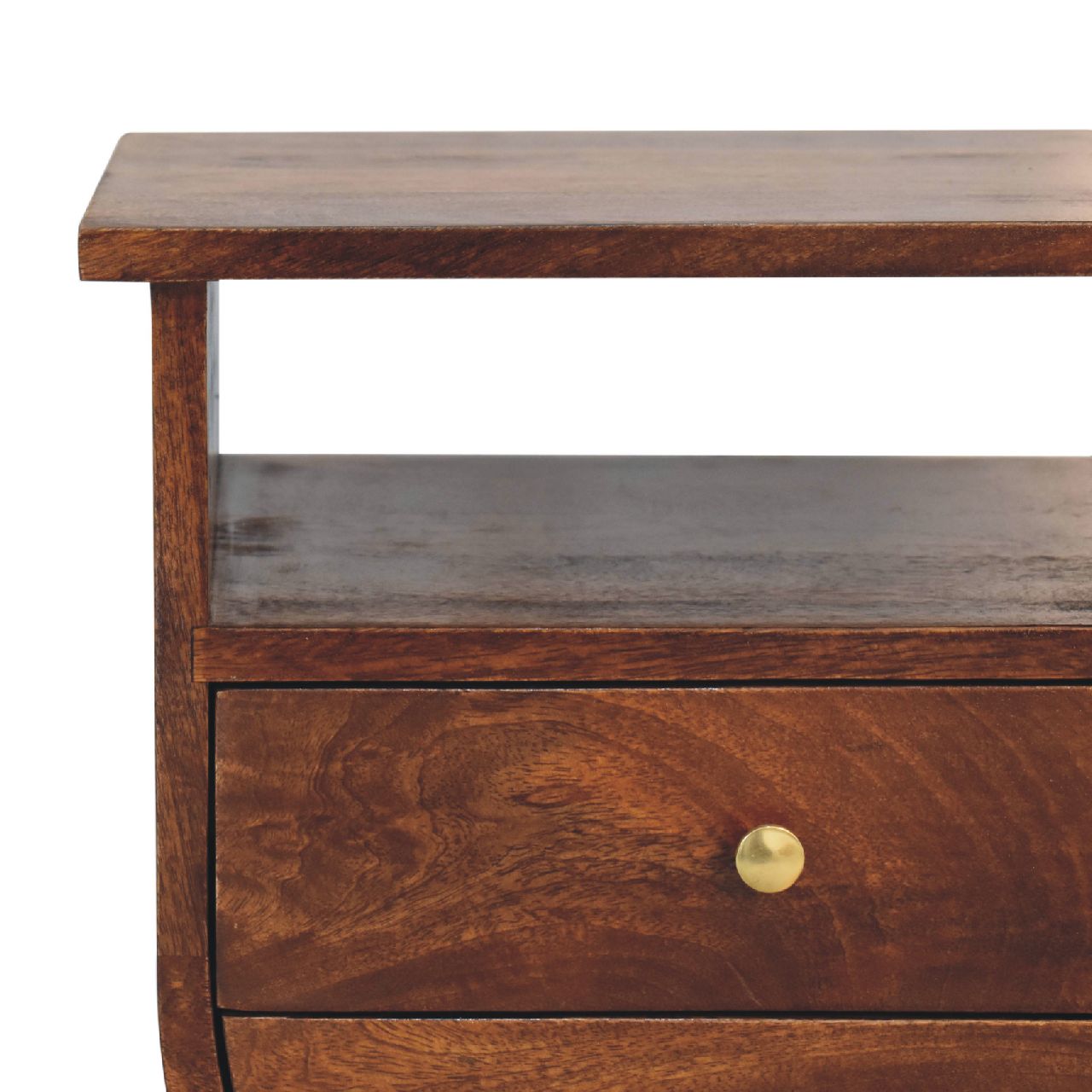 Solid Wood Bedside, 2 Drawers 1 Open Slot, Chestnut Brown