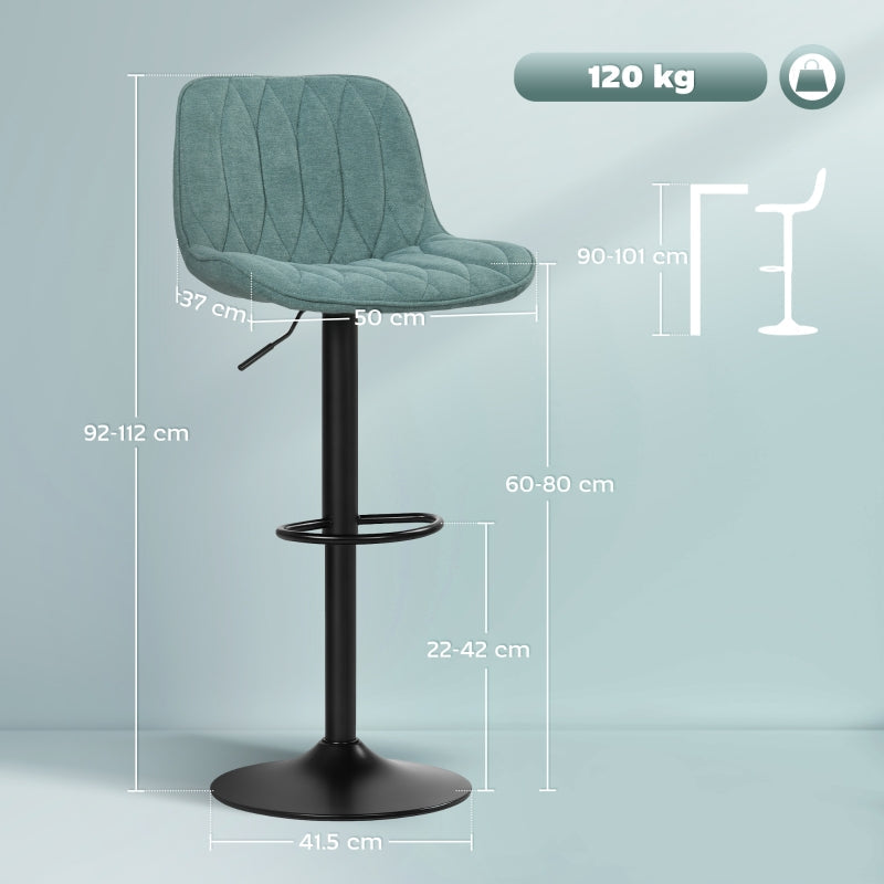 Set of Two Bar Stools Linen-Look Green