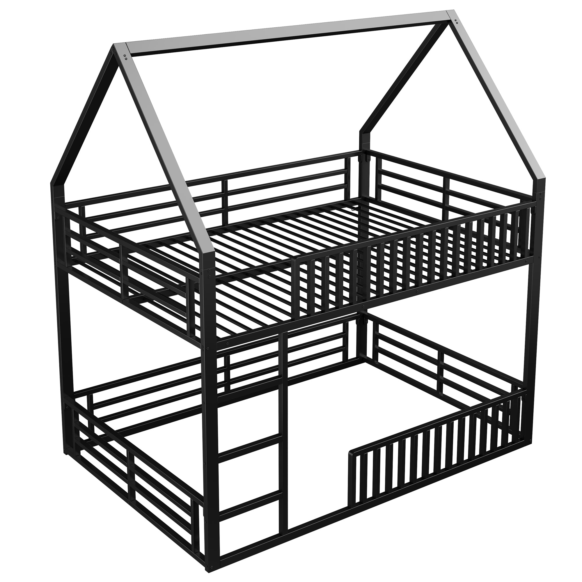 Bunk Bed 140x200 House Design Fence LED Light - Black