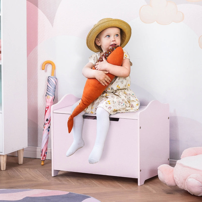 Wooden Kids Toy Box Storage Chest with Safety Hinge, Pink