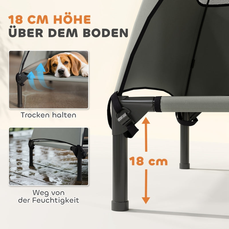 Hundebett für draußen, erhöht mit Dach, Hellgrau