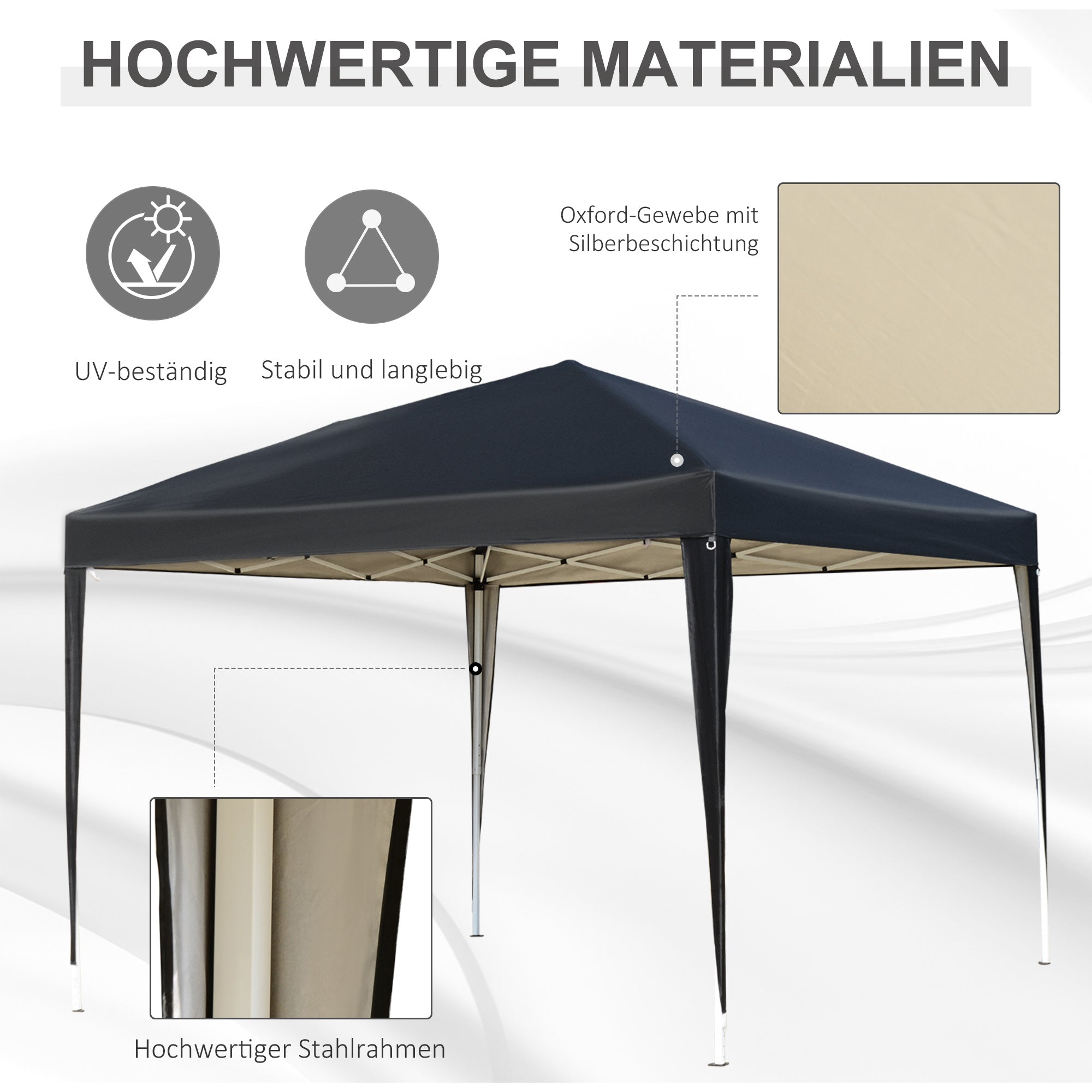 Pavilion 3x3m Pop-up Folding, Water-Repellent UV Protection, Black