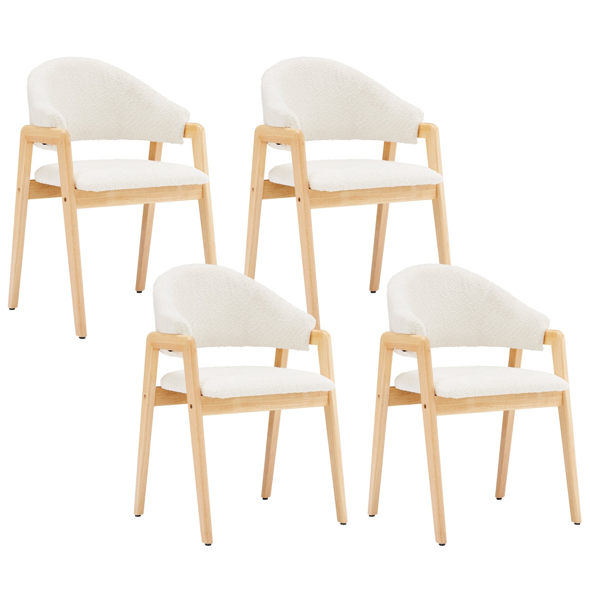 Teddy Chair Set of 4 Ergonomic Luxury Curved Back - White