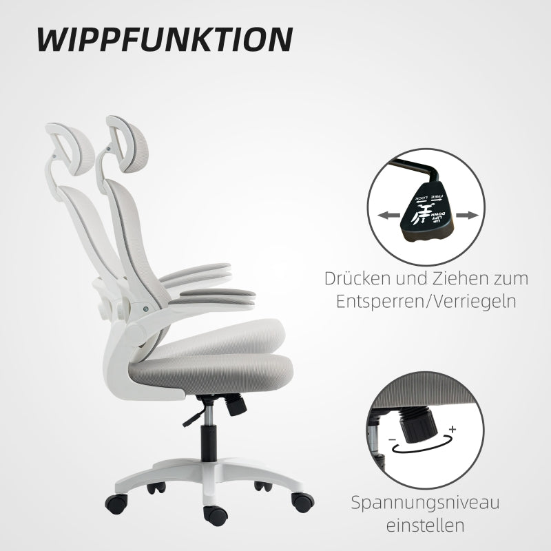 Ergonomic Office Chair Mesh Back Adjustable Height Foldable Arms Rocking - Grey