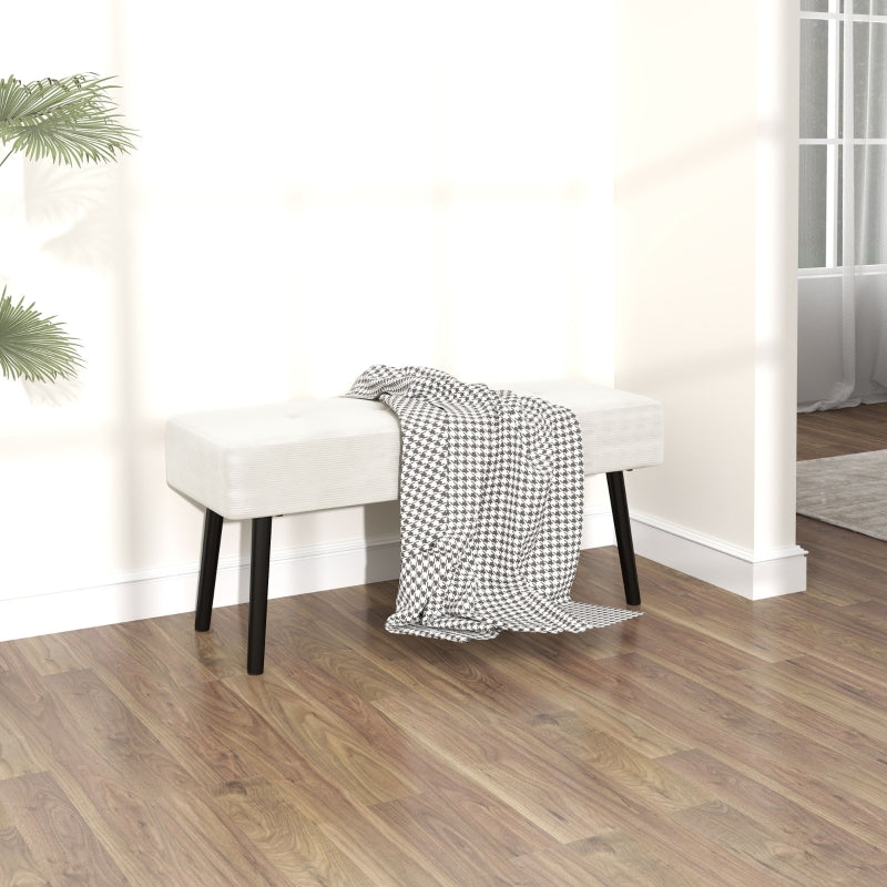 End of Bed Bench Thick Padded Corduroy Cream White
