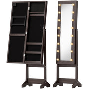 Freestanding Mirrored Jewellery Cabinet with LED Lights - Dark Brown