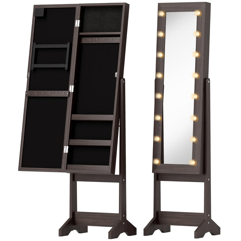 Freestanding Mirrored Jewellery Cabinet with LED Lights - Dark Brown