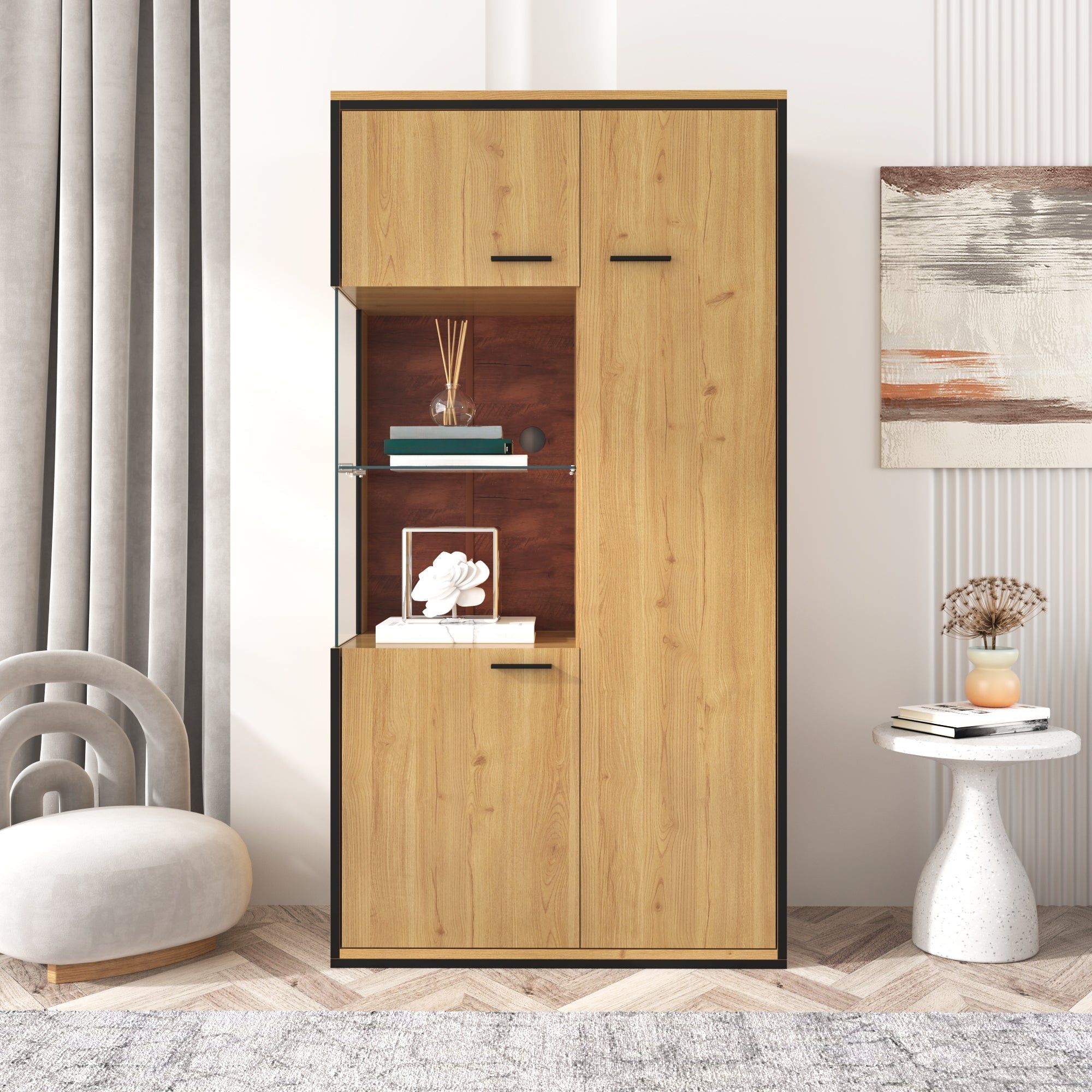 Display Cabinet, 150Hcm LED Glass Multi-Purpose, 15 Color Options