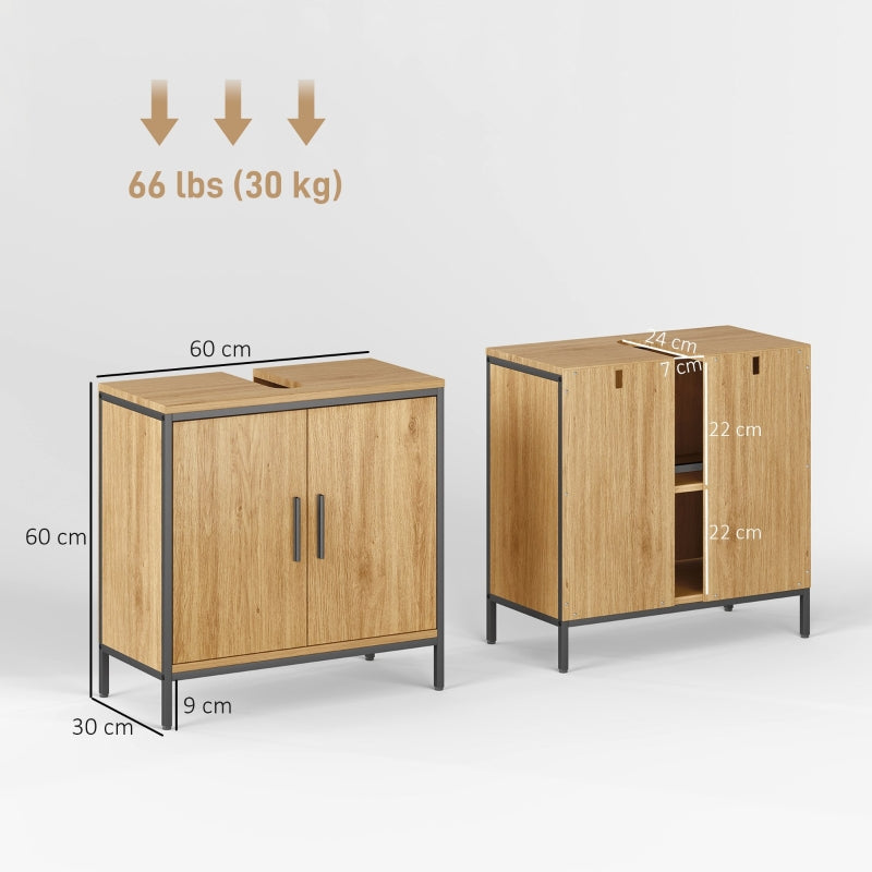 Bathroom Vanity Unit with 2 Doors and Adjustable Shelf, Oak