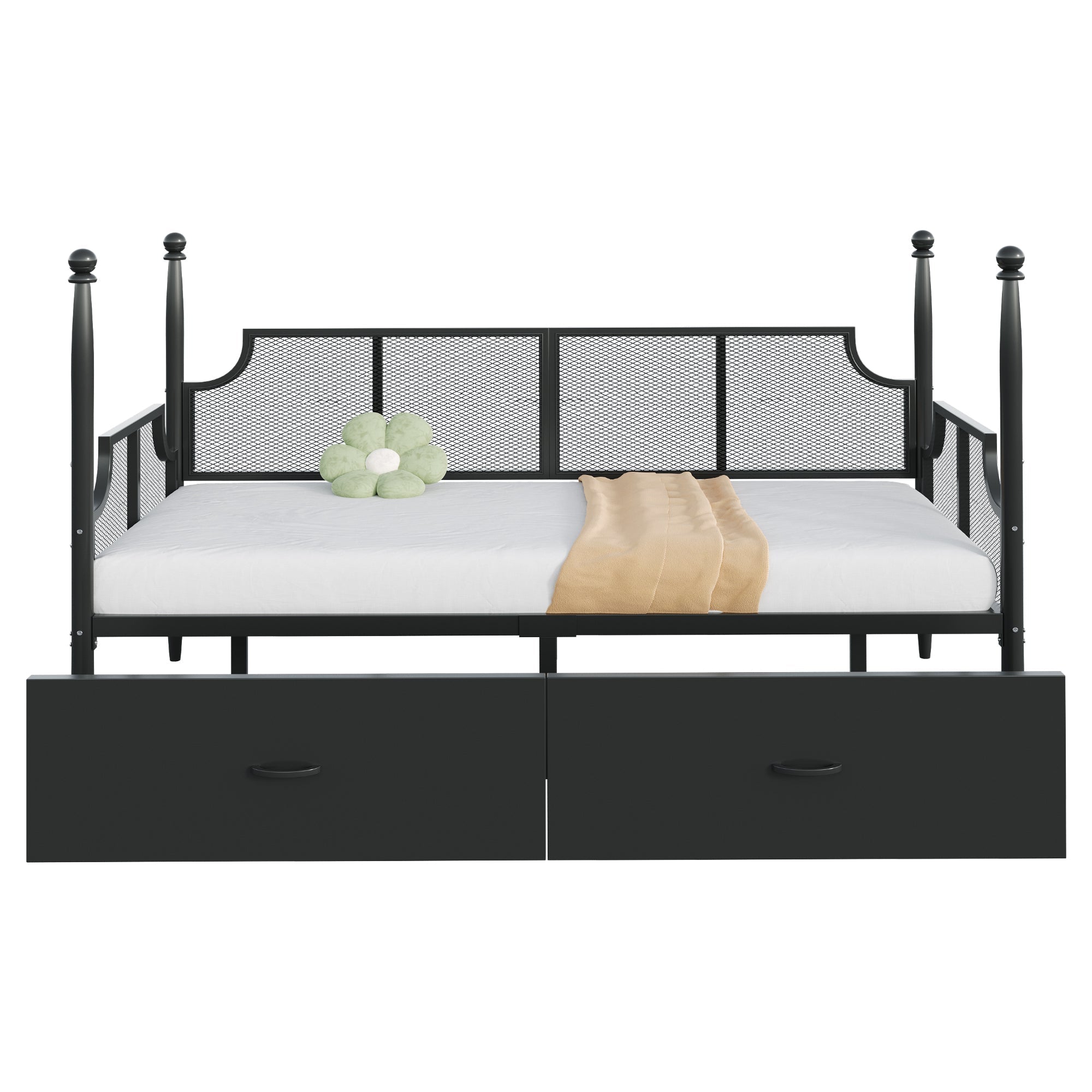 Iron Sofa Bed 90x200, Vintage Mesh with Storage, Black