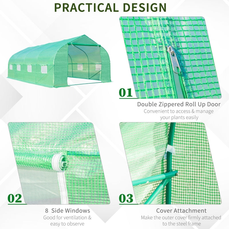 Polytunnel Greenhouse 6x3m Walk-in with Windows and Door, Green