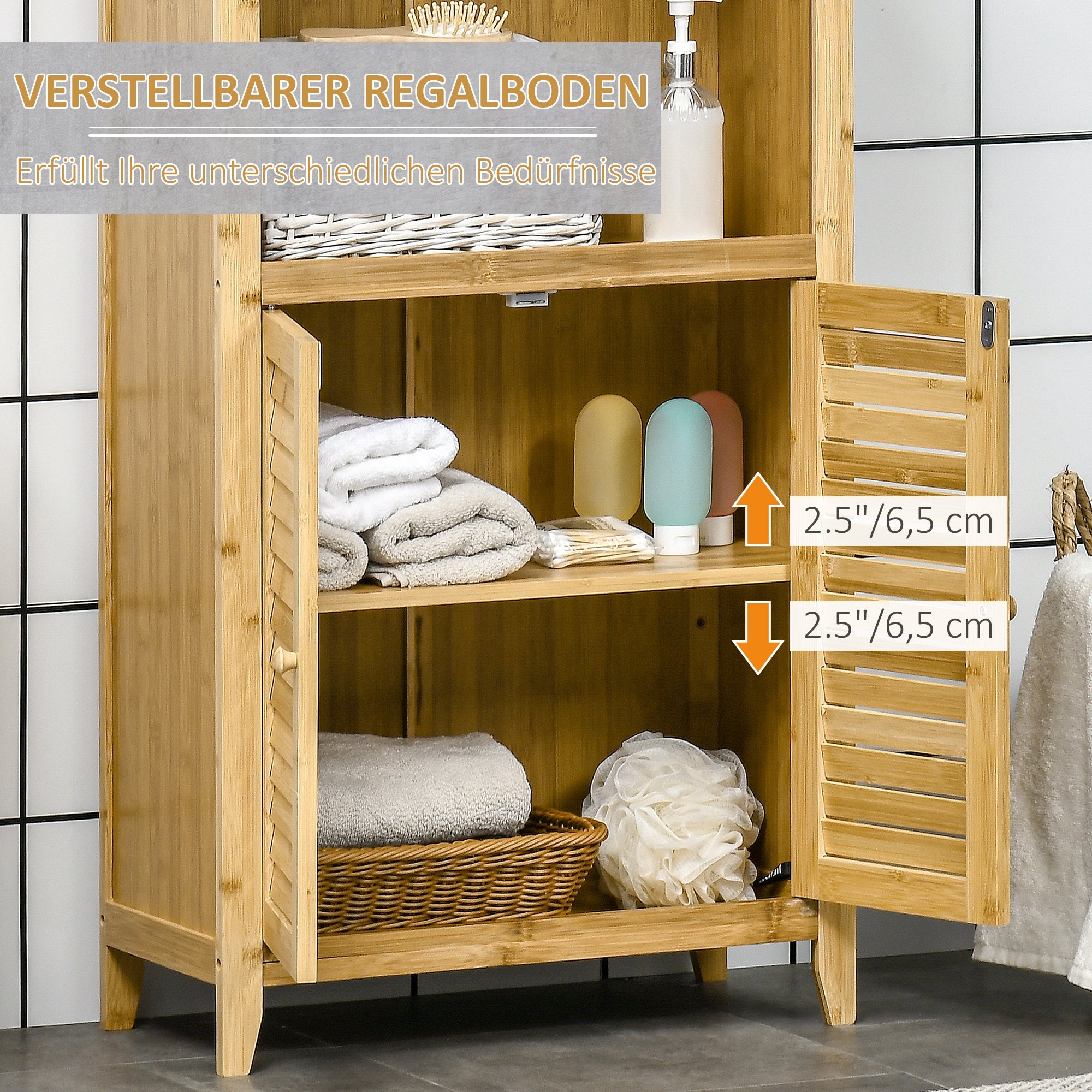 Bathroom Cabinet Freestanding Open Shelf 50x25.5x92cm Bamboo Natural