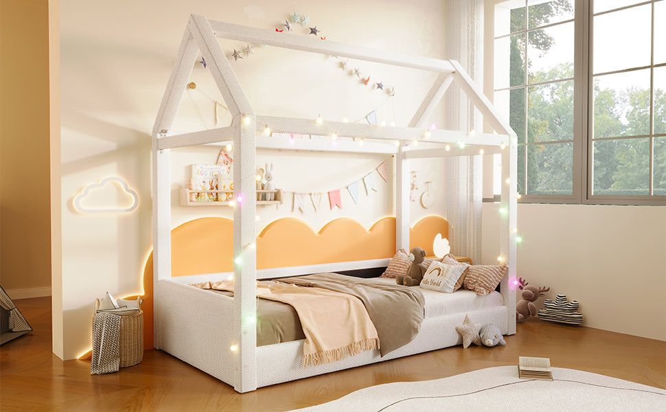 Upholstered Daybed 90x200cm LED Light Strips - Beige