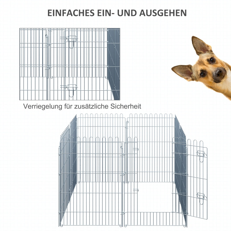 Außengehege, 8-teiliger Welpenauslauf & Laufgitter, Metall