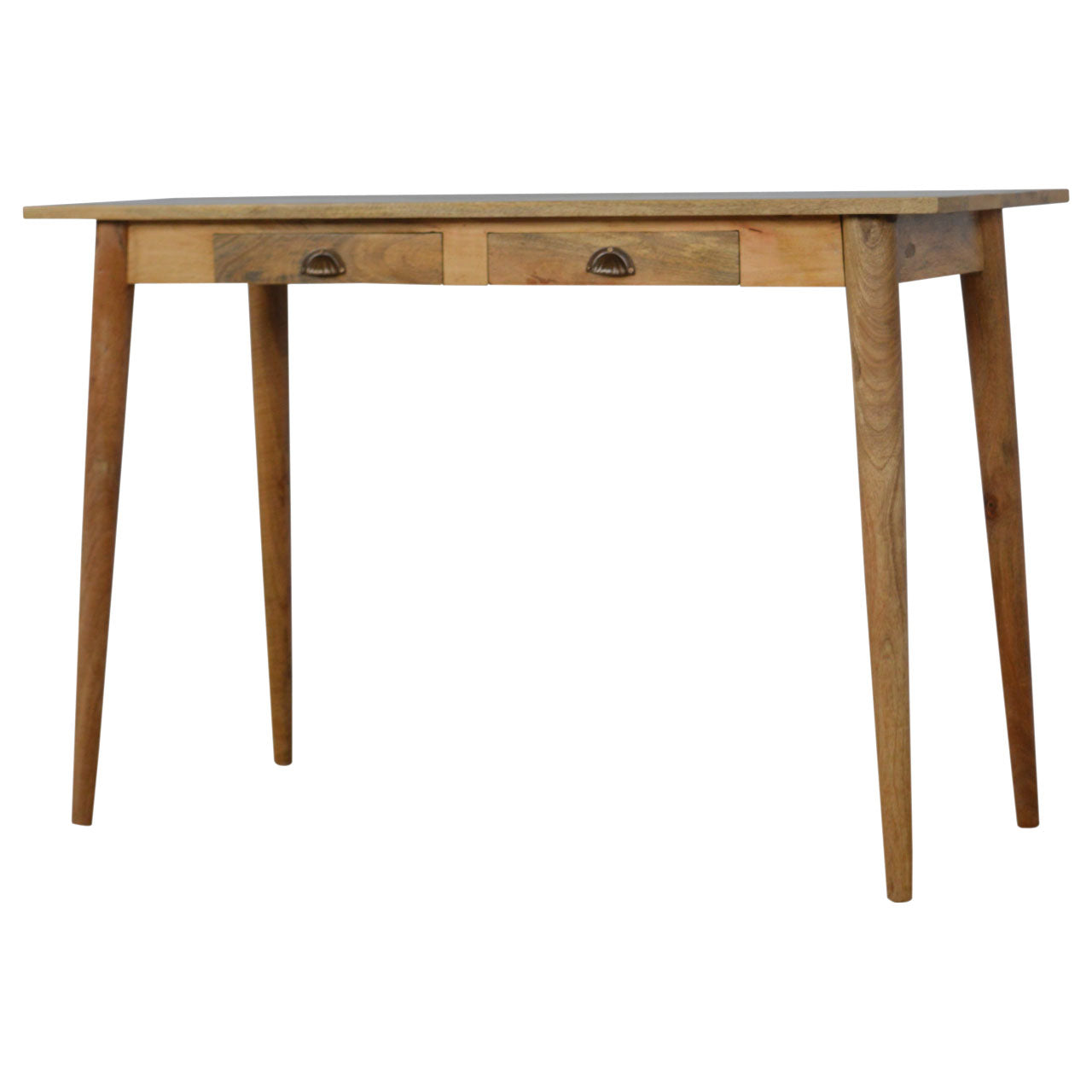 Solid Wood Writing Desk with 2 Drawers, Nordic Brown
