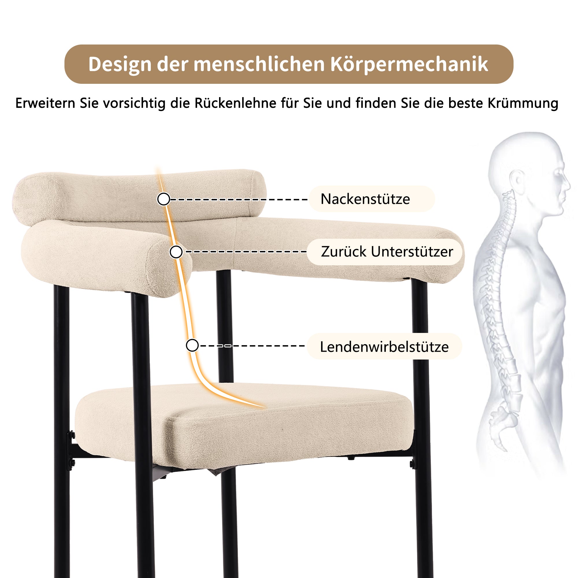 2 Dining Chairs Modern Simple Comfortable Ring Seats Cream Suede