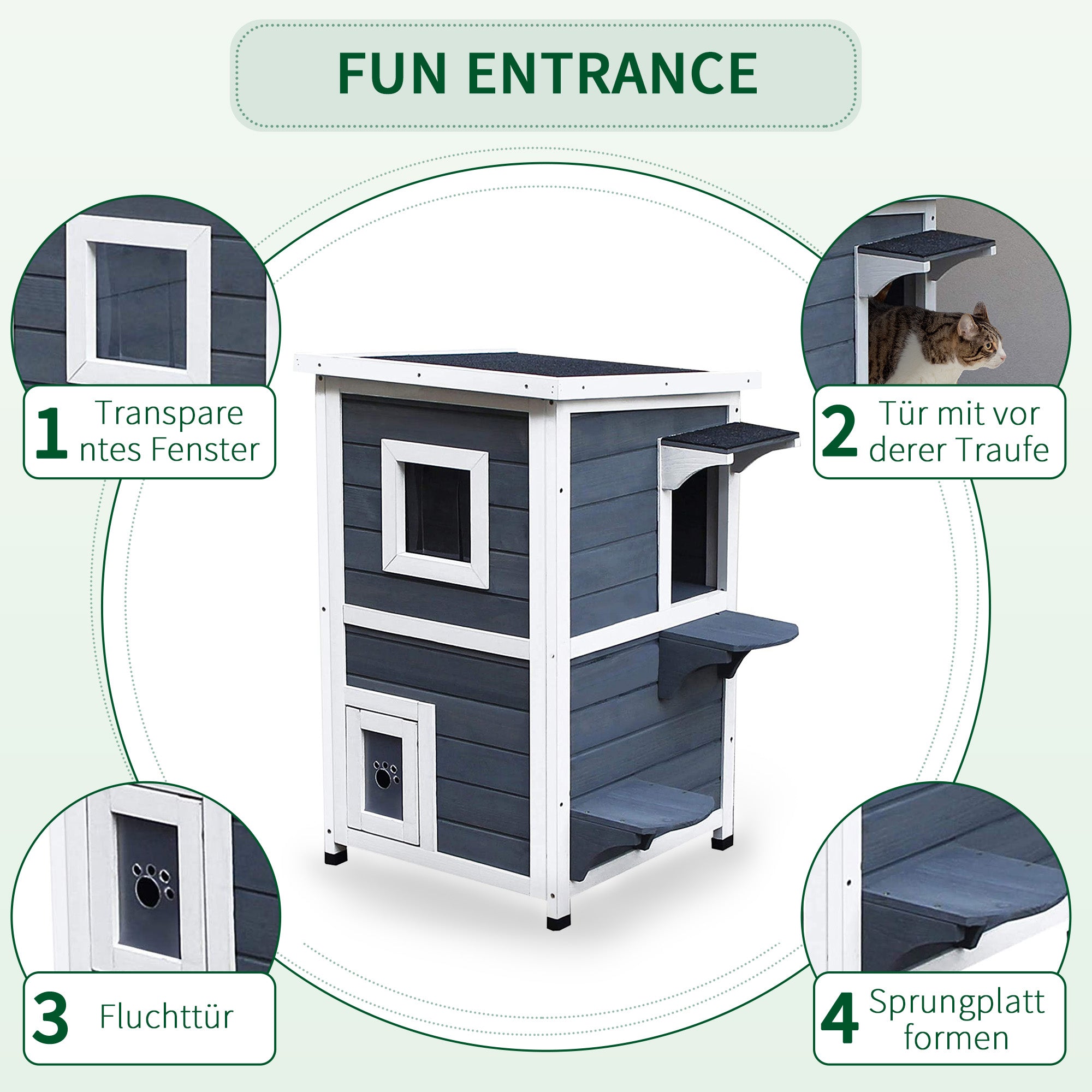 Cat House 2-Level Villa with Stairs, Grey Fir Wood