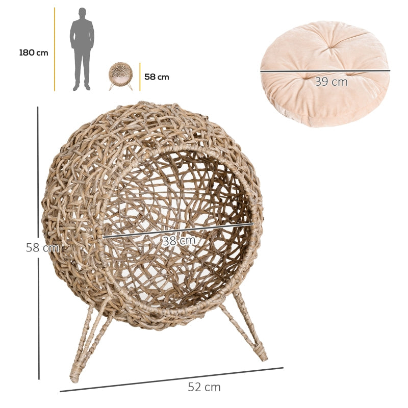 Rattan Katzenhaus, Katzenhöhle mit Kissen, erhöhte Füße, Natur