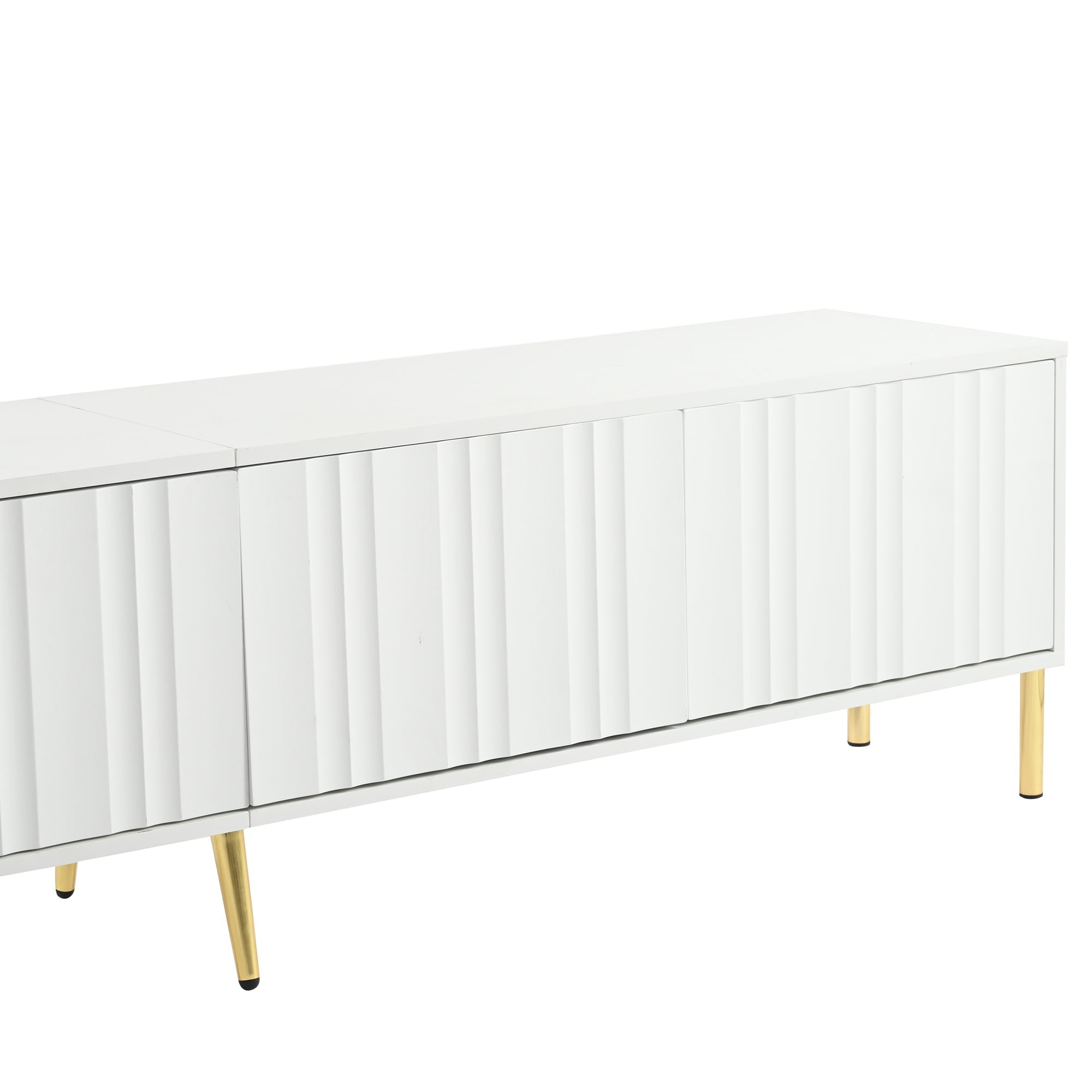 TV Cabinet 190cm Grooved Door Gold Legs - White